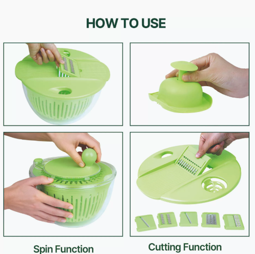 Multifunctional Vegetable Dehydrator | Press-Type Spinner & Drain Basket | Salad Shredder & Slicer Tool Multipurpose Kitchen Vegetable Chopper | Press-Action Fruit & Veggie Spinner | Fitness Meal Vegetable Shredder & Dryer