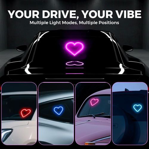 Car Triangle Window Solar Heart Light, LED Ambient Heart Lights for Car with 5 Lighting Modes, Solar Powered Waterproof Heart Shaped Mood Light, for Valentine's Day Christmas Decor