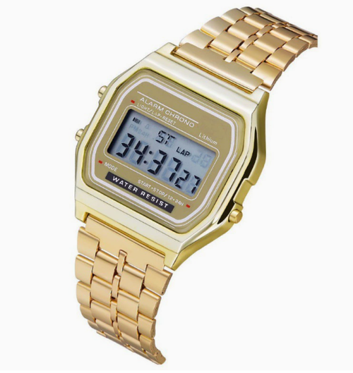 F91W Steel Strap LED Electronic Watch, Ultra-thin Gold and Silver Cold Light Watch, Harajuku Style Fashionable Multifunctional Watch