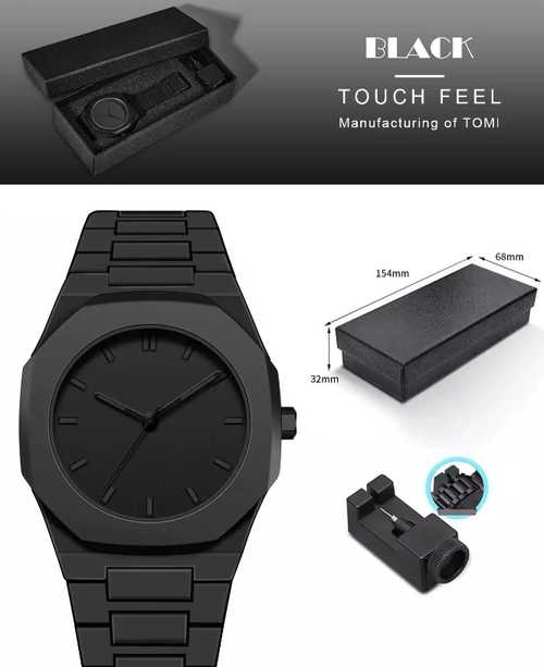 Men s Minimalist Black Arabic Numeral Quartz Watch, 40mm Octagonal Case, Lightweight Resin Bracelet