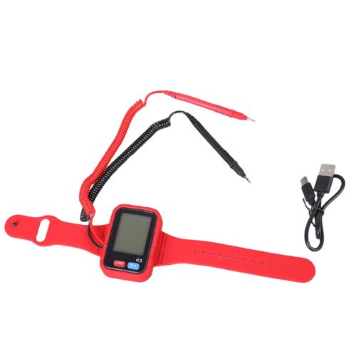 Digital Multimeter Wristband – Compact, Portable Tester, Resistance & Continuity Testing, Rechargeable USB Power, Red Strap