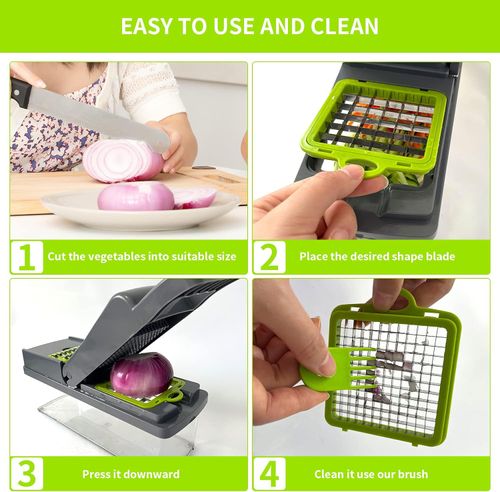 Vegetable Chopper, 14 in 1 Vegetable Cutter Onion Chopper Food Choppers Multifunctional Kitchen Vegetable Slicer Dicer Cutter with 8 Blades and Container for Carrot Potato Salad Garlic