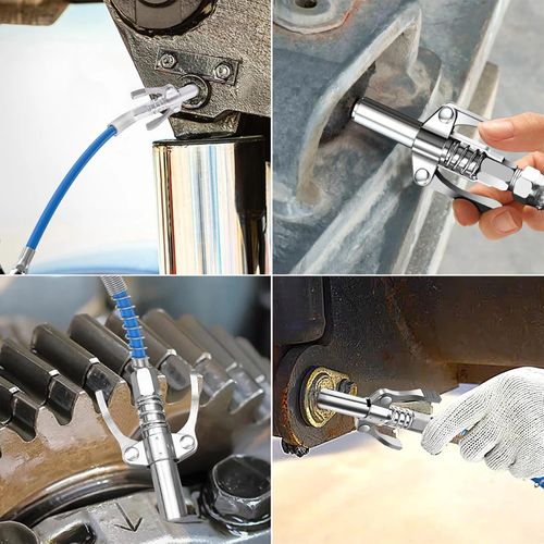 Grease Gun Coupler 10000PSI Double Handle Lock Release Adapter  Dual handles + 50cm hose