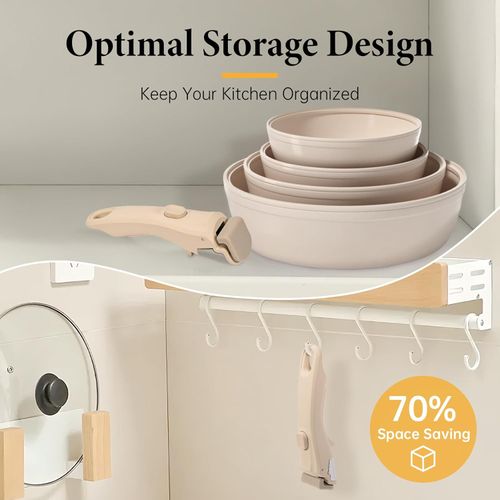 Removable Pot Handle Cream Beige, Universal Pan Handle, Replacement Handle for Pots and Pans, Fits All Cookware, Includes,Spatula Rest,Drip Pad,Durable,Heat-Resistant