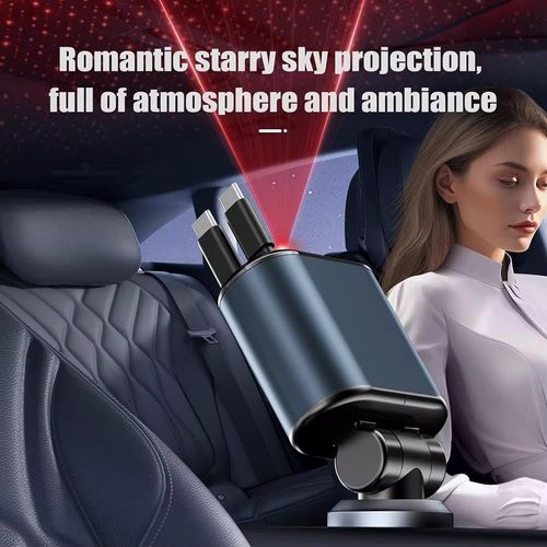 Retractable Star Lights Car Charger, YACAISI 4 in 1 Starlight Fast Phone Car Charging Adapter, Starry Sky USB C PD and Retractable Cables Cord Compatible with iPhone