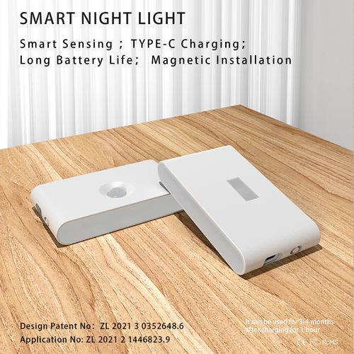 Human body sensor smart night light for bedroom, hallway, staircase, magnetic automatic light control bedside lamp