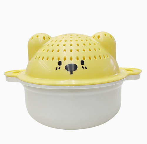 Adorable Bear-Themed Dual-Layer Drain Basket — All-in-One Kitchen Basin for Rinsing Rice and Washing Vegetables — An Essential Fruit & Vegetable Storage Basket for Dorms and Rental Homes