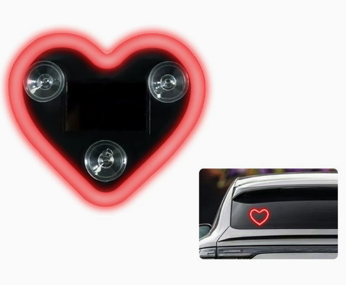 Solar-powered heart-shaped ambient light for car quarter windows – interior decorative neon heart light