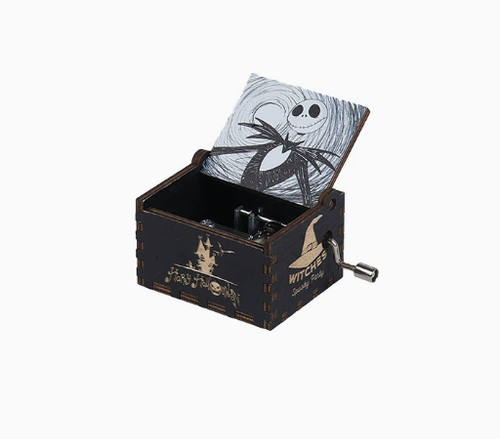 Halloween Exclusive! Classic Carved DIY Wooden Music Box — Hand-Cranked Craft Gift