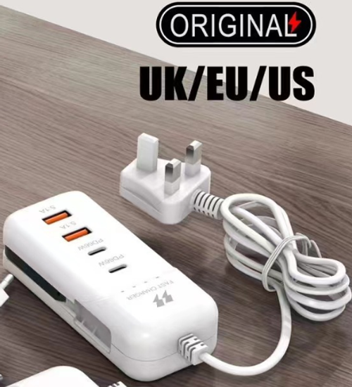 New mobile phone charger power strip with multi-port PD charging head, Type-C cable, universal USB extension cable, dual PD 5.1A.