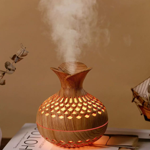 USB Home Wood Grain Flower Humidifier Quiet Office Mini Aroma Diffuser Mushroom Vase Humidifier