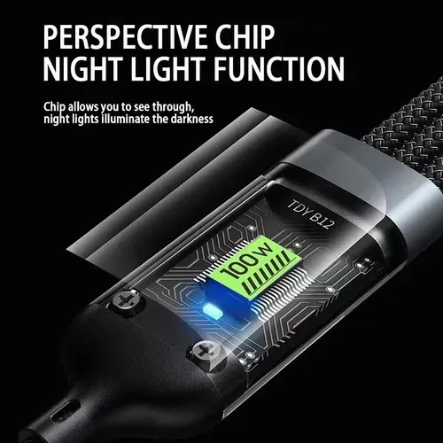 100W Transparent Luminous Charging 3-in-1 Data Cable