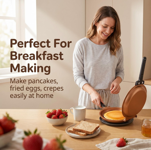 Double Sided Pan, Non-Stick Coating Flip Frying Pan for Home Kitchen, Hotel and Restaurant, Pancake Maker, Omelette Maker, Featuring Gas Or Electric Stove Cooking
