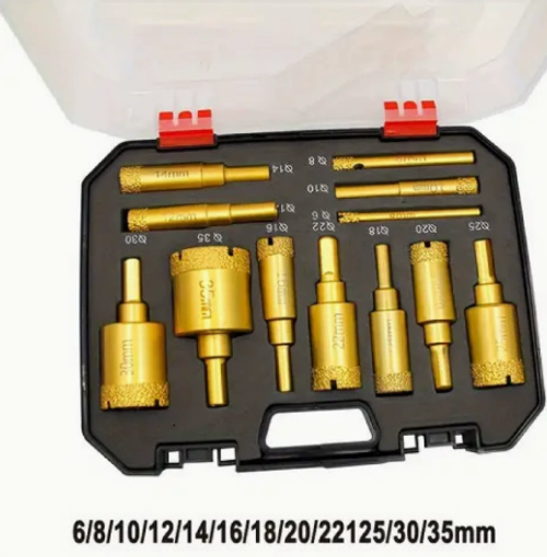 12pc Electric Drill Hole Opener Kit - Marble Drill Bits, Tile Brazing Stone Diamond Drill Bit Set