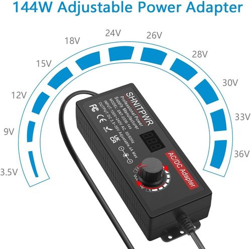 Universal Power Supply Adjustable 144W 3.5V~36V 4A AC DC Adapter 12V 24V 36V 5V 6V 9V 14V Power Adapter 100V~240V AC to DC Converter Multi-Voltage Variable Transformer 14 Tips