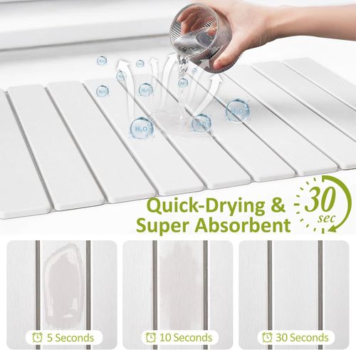 Large Stone Dish Drying Mat for Kitchen Counter,Collapsible Quick Dry Stone Dish Mats, Super Absorbent Diatomaceous Earth Drying Pad for Dishes Bottles Cups, Any Countertop (White)