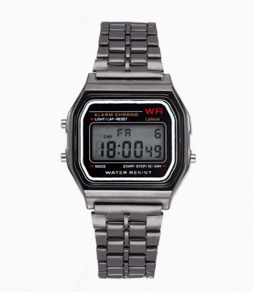 F91W Steel Strap LED Electronic Watch, Ultra-thin Gold and Silver Cold Light Watch, Harajuku Style Fashionable Multifunctional Watch