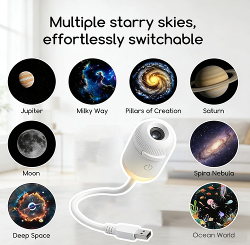 2-In-1 Galaxy Projector Night Light, Usb Starry Sky Projector With 360° Adjustable Gooseneck, 12 Projection Films, Portable Led Lamp For Bedroom, Ceiling, Car, Room Decor (with 12 Films)