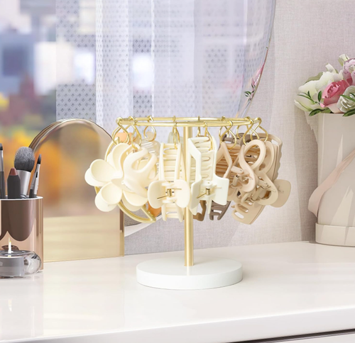 Claw Clip Organizer 16 Metal Hooks Display Holder Hair Clip, Gold