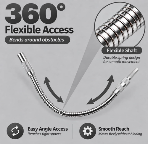 Flexible Drill Bit Extension, 360° Bendable Shaft for Tight Spaces