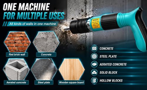 Heavy Duty Manual Concrete Nail Gun Kit with 10 Steel Nails, 5-Speed Adjustable Steel Nailer for Concrete, Brick, Wall, Metal & Wood, Handheld Wall Fastening Tool for Construction & Home Installation