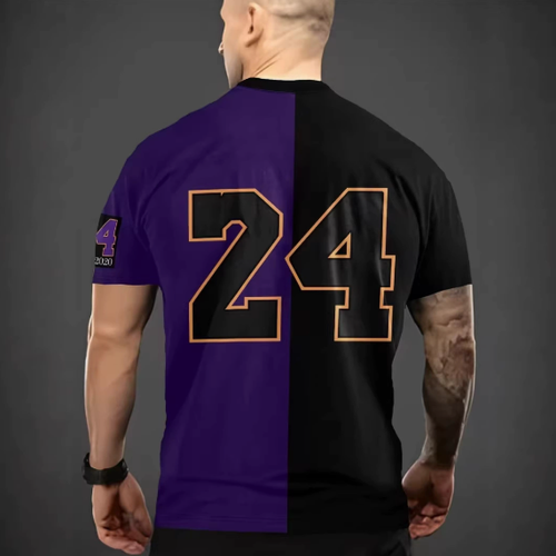 Mens Kobe Bryant 8 24 Split T-Shirt, Legend 3D Print Basketball Jersey Tee, Casual Short Sleeve Sports Top Mens Black Purple Split 8 24 Basketball T-Shirt, Kobe Legend Number Printed Sports Tee, Casual Streetwear