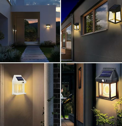 Solar-powered tungsten filament sensor light, outdoor wiring-free, worry-free LED wall light, waterproof ambient light for courtyards and fences, fully automatic outdoor sensor light, soft night light for balconies and entrance doors.