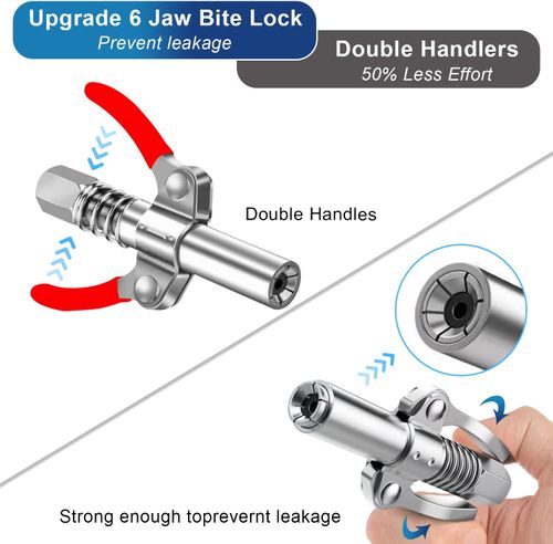 Grease Gun Coupler 10000PSI Double Handle Lock Release Adapter  Dual handles + 50cm hose