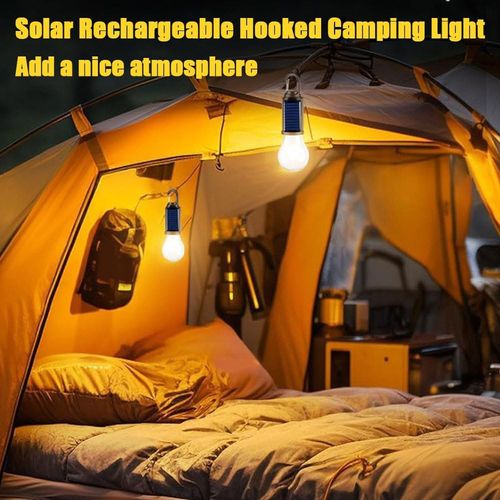 Solar Rechargeable Hooked Camping Light, Solar Rechargeable Light Bulbs, USB Charging Tungsten Light Bulb Solars Lights with Power Display, LED Tent Lights with IPX4 Waterproof