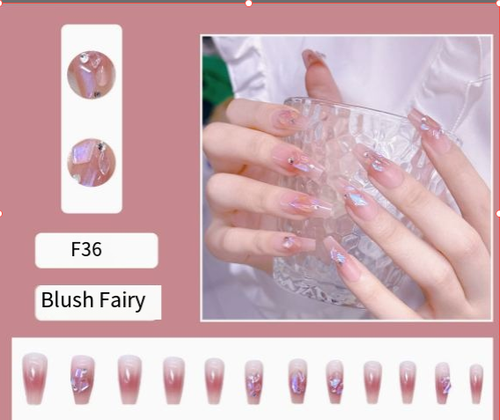 F55 Romantic French Press-On Nails — Icy-Sheer Nude Pink, Long Tapered-Square Shape (Finished Set)