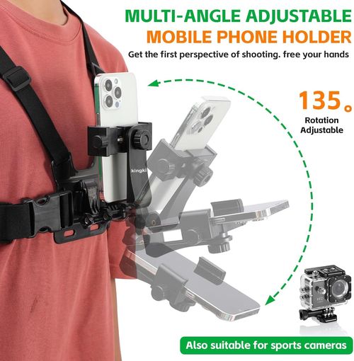 Mobile Phone Chest Strap Harness Mount Head Strap Holder Kit for POV VLOG,Cell Phone Clip Compatible with iPhone,Samsung,GoPro Hero 12, 11,10, 9, 8, AKASO,DJI Osmo,and Action Cameras…