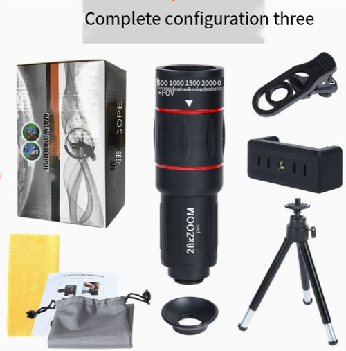 28x Mobile Monocular Telescope — HD Telephoto Photography Auxiliary Lens for Smartphones | High-Magnification Concert Shooting Tool | Universal Camera Attachment
