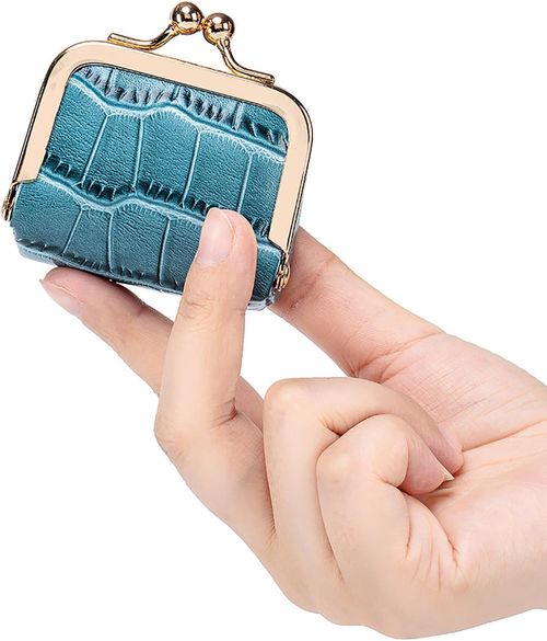 Genuine Cow Leather Mini Jewelry Box & Coin Purse for Women, Travel Jewelry Case with Kiss Lock, Holds Earrings, Rings, Necklace, Bracelet, Coins (Black Crocdile Pattern)