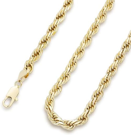 Gold-Plated Rope Chain Necklace, 24 Inches, 7mm Width, Facet Design, Secure Clasp, Unisex, Ideal Gift for Men & Fashion Lovers