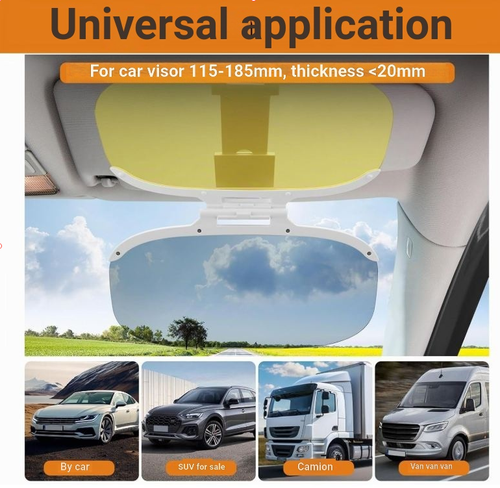 2 in 1 Car Sun Visor Day and Night Sun Visor Extension with Adjustment Button, Anti-Glare UV Protection, Clip-On for Cars, Trucks, SUVs, Yellow and Black