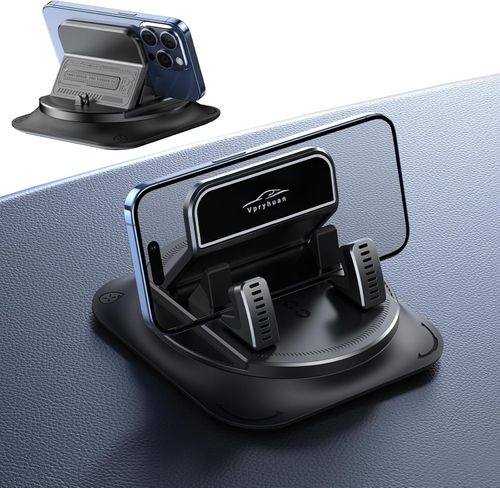 360 Degree Rotation Dashboard Phone Holder for Car, Anti-Slip Grips & One-Hand Operation Car Cell Phone Mount with Adjustable Spring Clip, Compatible with iPhone Samsung All Smartphones