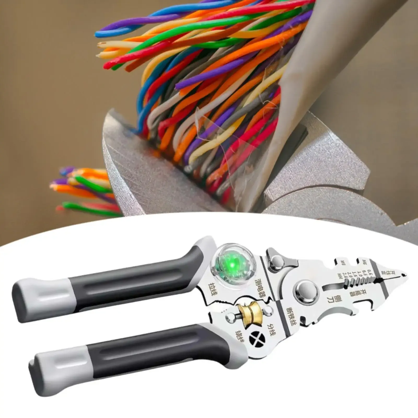 10 in 1 Wire Stripper Pliers with Voltage Tester, Multifunctional Wire Stripping Tool,Portable 0.6-2.8mm Cable Stripper Cutter Tool with Non-Slip Grip,Electrician Wire Cutting Splitting Crimping Tools