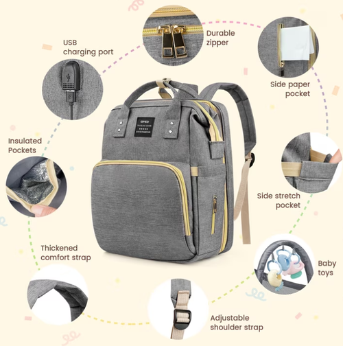 Baby Diaper Bag Backpack with Changing Station Diaper Bags for Baby Bags for Boys Girl Diper Bag with Bassinet Bed Mat Pad Men Dad Mom Travel Waterproof Stroller Straps Large Capacity