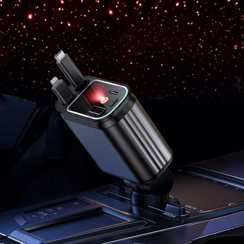 Retractable Star Lights Car Charger, YACAISI 4 in 1 Starlight Fast Phone Car Charging Adapter, Starry Sky USB C PD and Retractable Cables Cord Compatible with iPhone