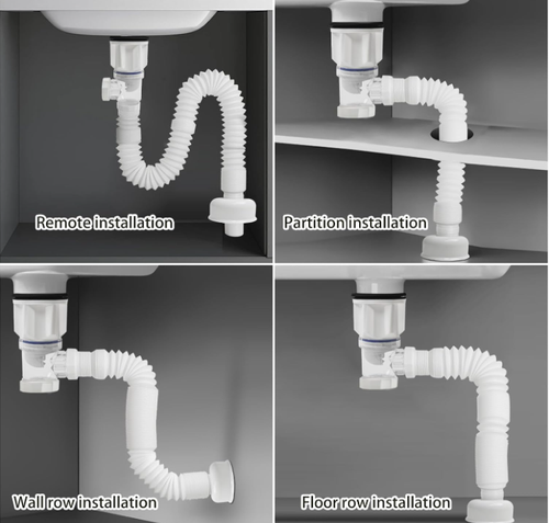 Bathroom Sink Drain Pipe Kit,Bathroom Sink Drain with Strainer Basket Hair Catcher and pop-up Stopper Flexible Sink Drain Pipe P-Trap