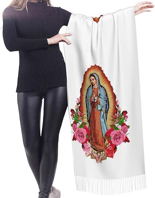 Prayer Shawls Tassel Shawls Wraps Warm Soft Winter Lightweight Cashmere Scarf for Women (White)