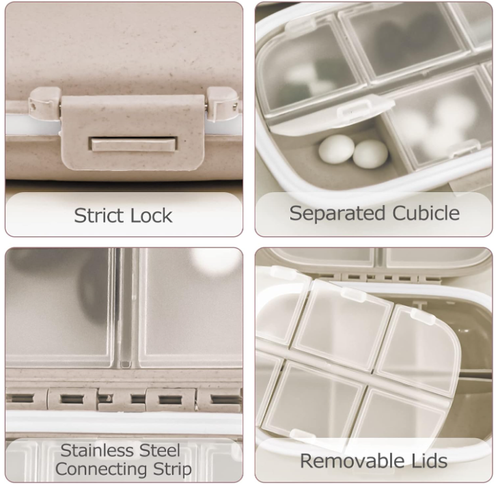 Travel Pill Organizer, 8 Compartments Portable Pill Case, Small Pill Box