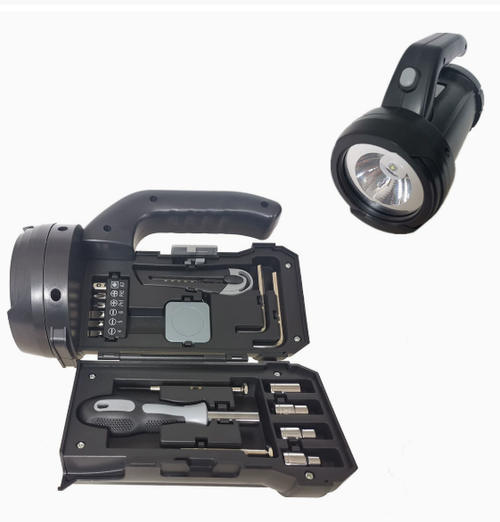 Outdoor portable lighting tool set, multi-functional flashlight with built-in light, household hardware set, household repair tool set, portable storage combination set with built-in light and flashlight.