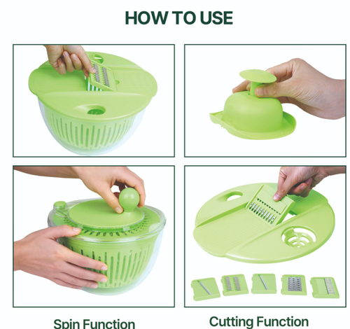 Multifunctional Vegetable Dehydrator | Press-Type Spinner & Drain Basket | Salad Shredder & Slicer Tool Multipurpose Kitchen Vegetable Chopper | Press-Action Fruit & Veggie Spinner | Fitness Meal Vegetable Shredder & Dryer