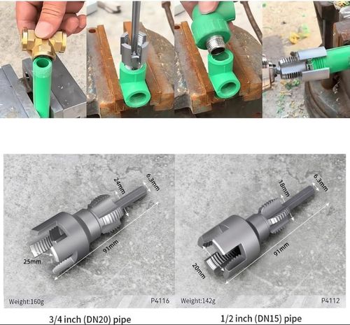 Pipe Threading Tool Kit with Internal & External Threader, Pipe Thread Cutting Tool, Electric Drill Compatible PVC Pipe Threader Kit, Pipe Sizes Rethreading Tool