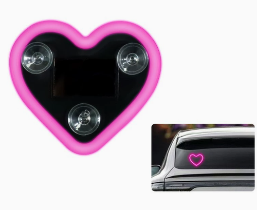Solar-powered heart-shaped ambient light for car quarter windows – interior decorative neon heart light