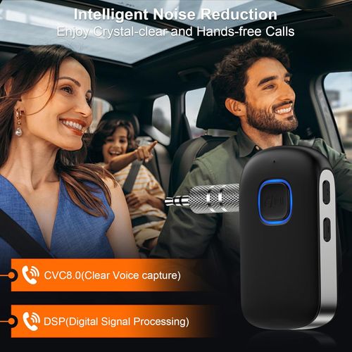 Bluetooth Car Receiver, 3.5mm AUX Bluetooth Adapter with Noise Cancellation, Wireless Audio Receiver for Home Stereo Wired Headphones, Hands-Free Calling, 16H