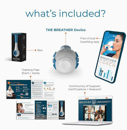 THE BREATHER │ Natural Breathing Exerciser Trainer For Drug-Free Respiratory Therapy │ Breathe Easier with Stronger Lungs │ Guided Mobile Training App Included