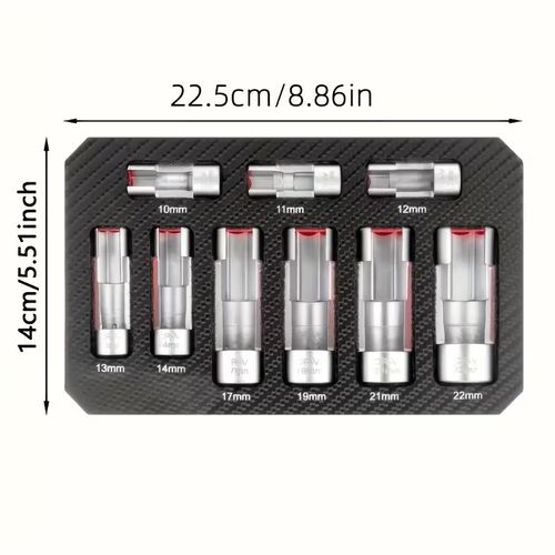 Socket Set for O2 Oxygen Sensors 9 Pieces Socket Set for O2 Sensors Sensor Removal Tool Wrench for Oxygen Sensors 10-22mm