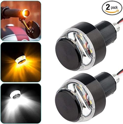TOPKU Motorcycle Turn Signal Light Grip Bar Plug Strobe Side Marker End LED Handlebar Motorcycle Handle Bar Grip Plug Side Marker Lamp Accessory 2-Pack